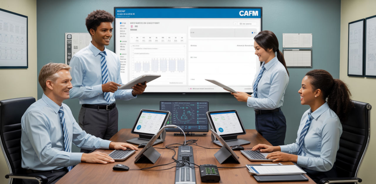 Diverse group of people working on a service delivery management system