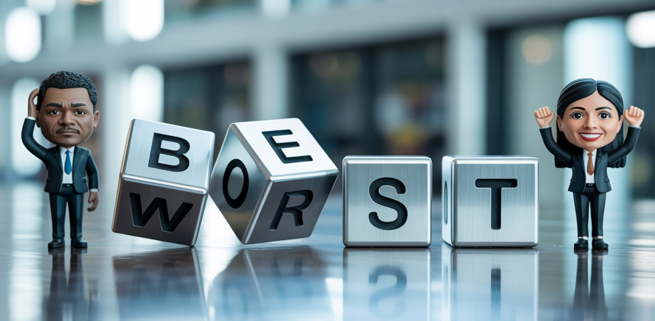 Blocks spelling out BEST and WORST