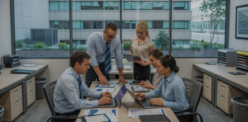 Office environement with workers using a CAFM system
