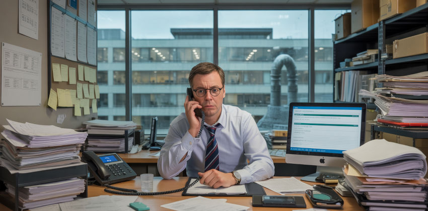 A stressed facility manager in a clutter