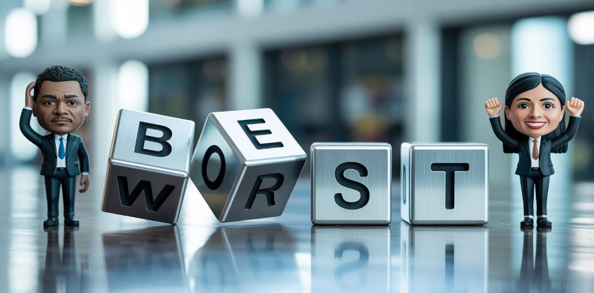 Blocks spelling out BEST and WORST