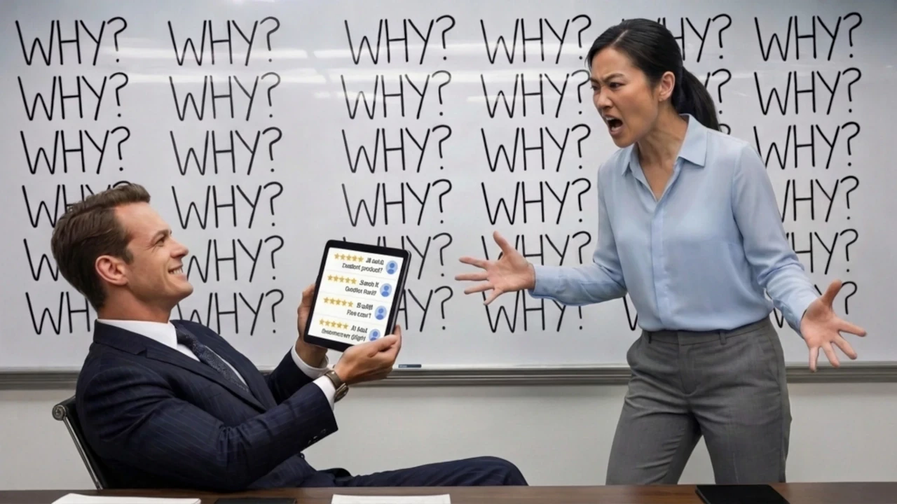 Founder questioning an advisor about their track record during a business consultation meeting